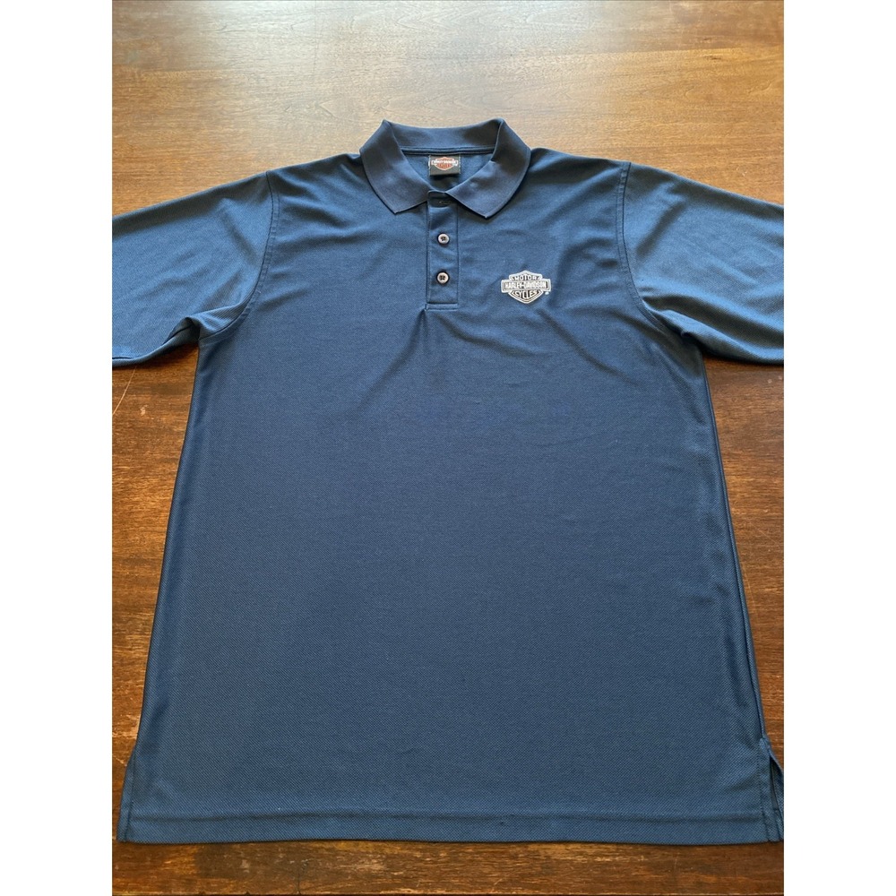 Harley Davidson Polo Shirt Mens Large Navy Blue Stone‎ Mountain Dealership